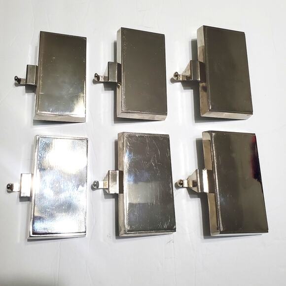 Christmas Holiday Stocking Shelf Mantle Holders Silver Chrome Plain Set of 6 - Picture 1 of 6